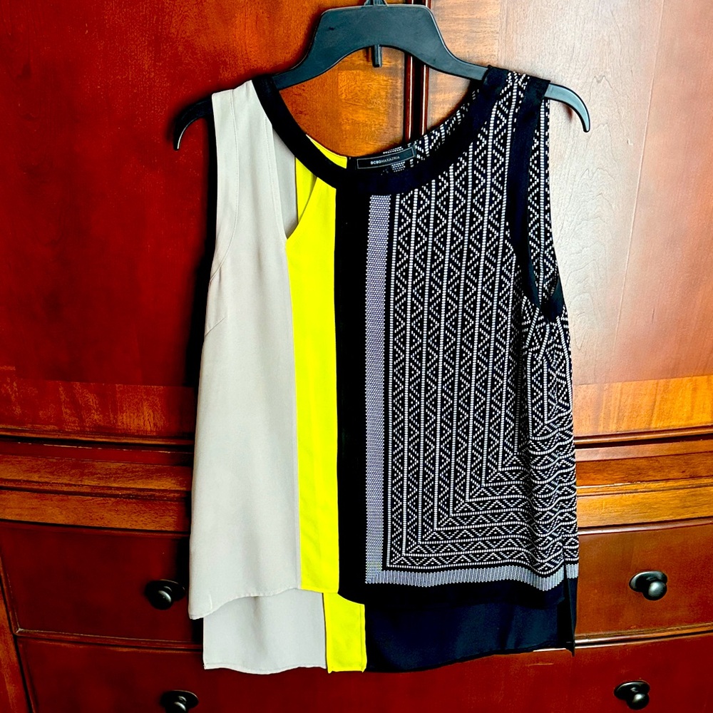 BCBGMaxAzria Women's Geometric Blouse - Black, White, Yellow